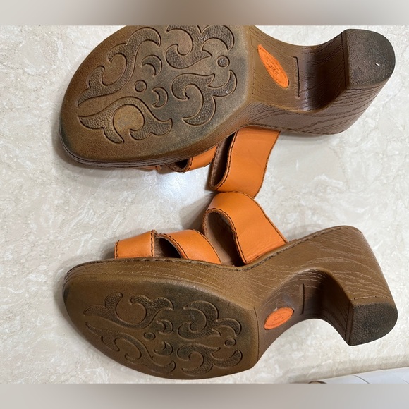 Born  Orange Comfort Sandals Wedge Buckle Leather Slip-On Style Size 6 - Picture 5 of 7